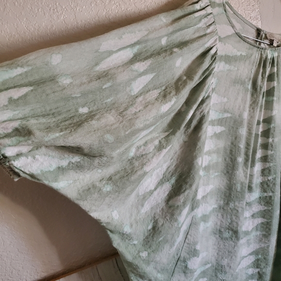 Chenault Rayon Blend Green White Tie Dye Pullover Blouse Sz L - Picture 3 of 7